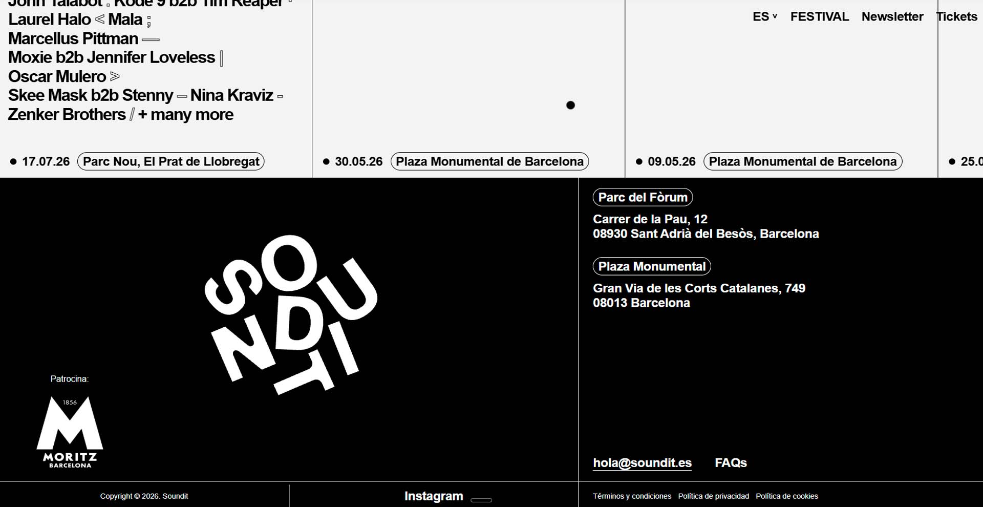 Soundit festival captura de pantalla desarrollo web landing page